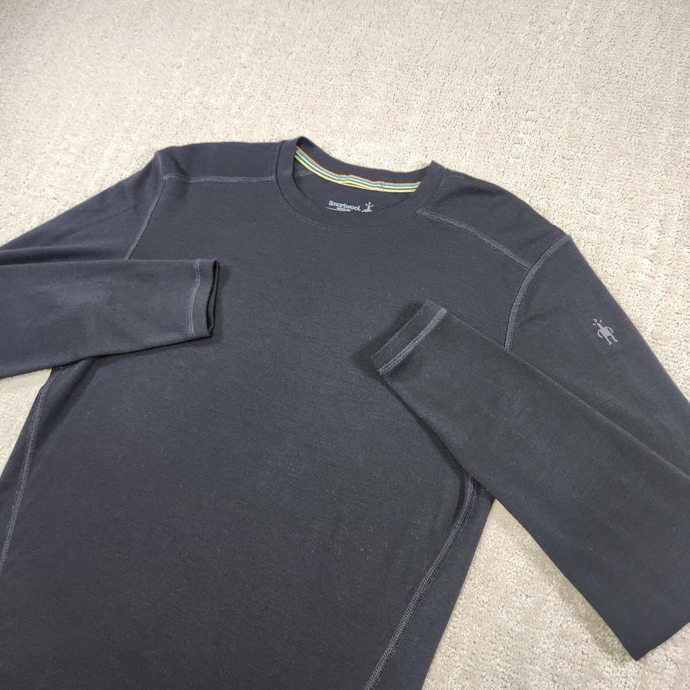 Smartwool Shirt Men Medium Black 100% Merino 250 Wool Baselayer Long Sleeve
